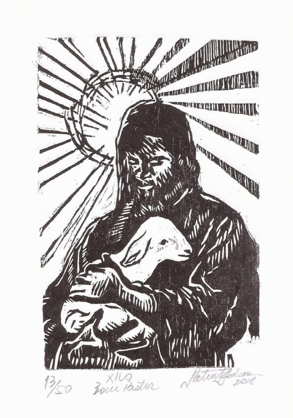 Bom Pastor 2018, xilografia, 12 x 8 cm