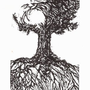 Enraizada 2018, xilografia, 12 x 8,2 cm