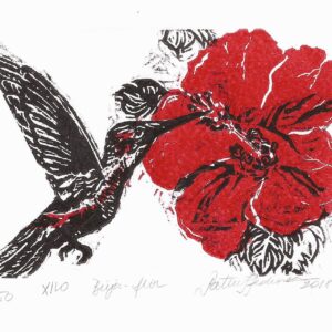 Beija-flor 2018, xilografia, 8 x 12 cm