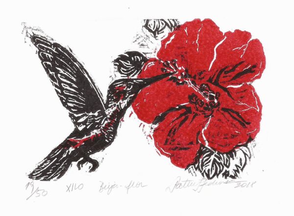Beija-flor 2018, xilografia, 8 x 12 cm